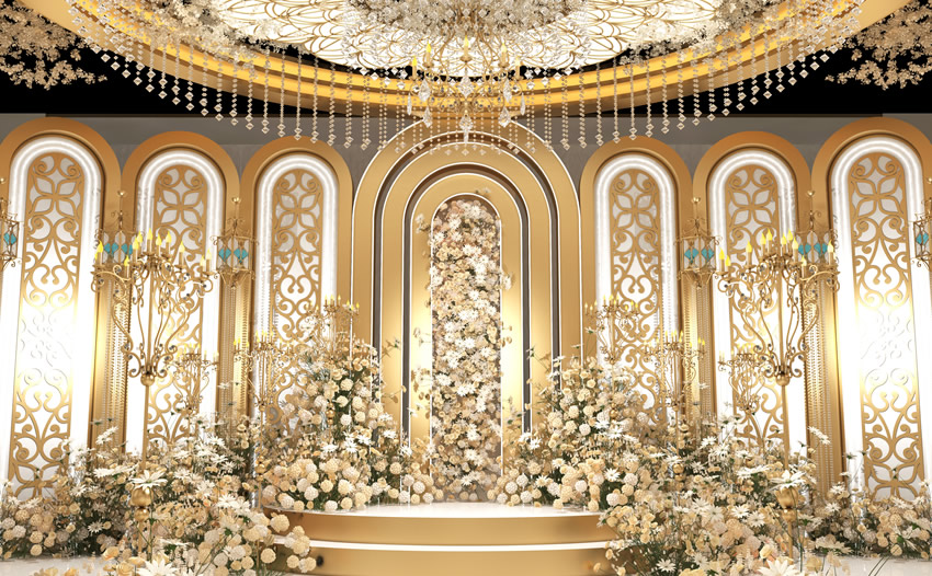 金堂香槟色调婚礼堂效果展示